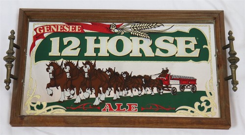 VINTAGE Genesee 12 Horse Beer 11x19" Glass Mirror Serving Tray - Picture 2 of 5