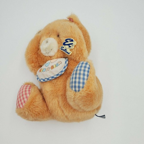 Vtg 1982 MATTEL Emotions Peek a Boo Plush Teddy BEAR w/ bib RARE Peach - Picture 7 of 8