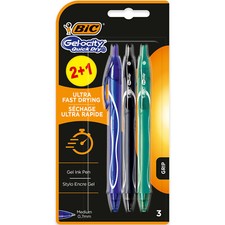 Image of BIC Gel-ocity Quick Dry Gel Ink Rollerball Pens 0.7mm Blister of 3 Colours