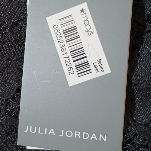 Black Lace Ruffle Hem Dress L Julia Jordan Sheer V Back Cap Sleeve Cocktail - Picture 8 of 10