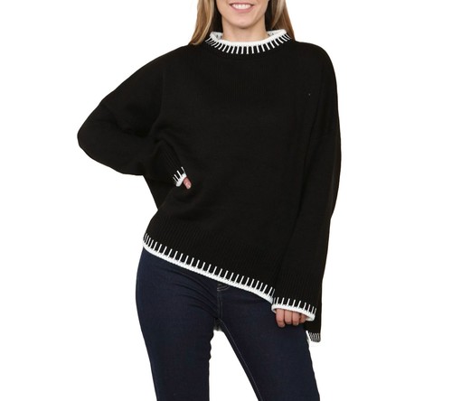 Coperta da donna lavorata a maglia bordo cucito oversize maglione top casual top - Foto 2 di 9
