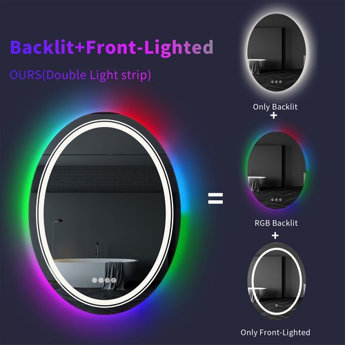 Round Led Bathroom Mirror with RGB Backlit/Front Lit Antifog Circle Wall Mirror - Picture 18 of 33