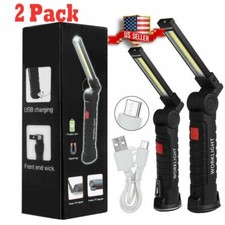 2 Rechargeable COB LED Slim Work Light Lamp Flashlight Inspect Folding Torch USA