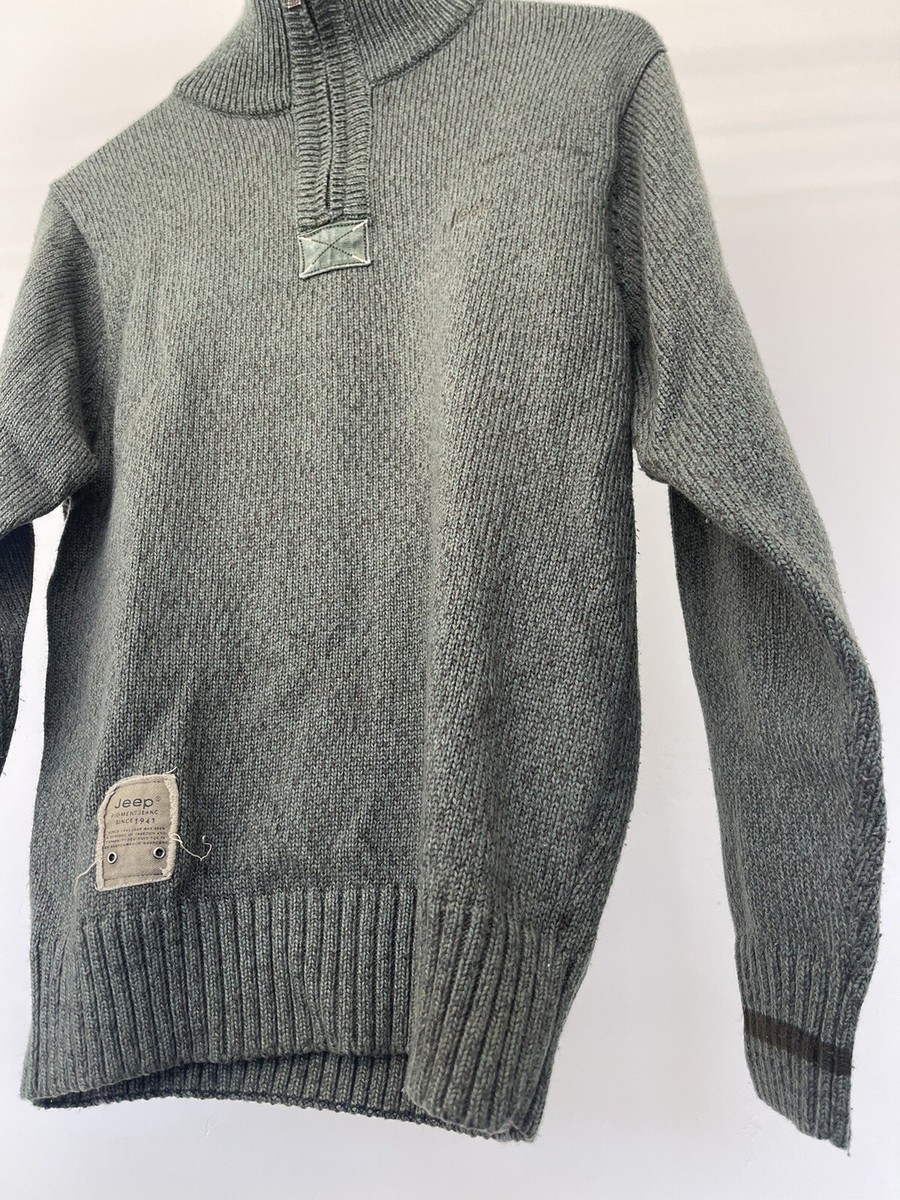 JEEP ★Half-neck blocking jumper VINTAGE Jeep Sweater Men Medium Green 1/4 Zip Pullover