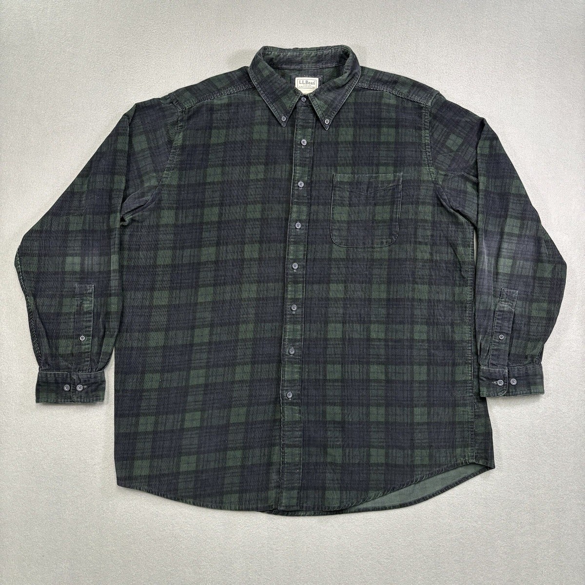 【a】 LL Bean Shirt Mens XL Tall Corduroy Green Plaid Button Down Long