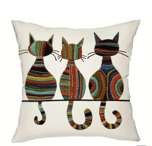 Three Multicoloured Cats In Appliqué Look. Home Décor Cushion COVER 45 x 45cm - Picture 6 of 7