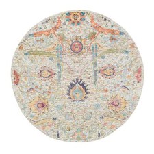 5'2" x 5'2" Tan Hand Knotted Sickle Leaf Design Silk & Wool Round Rug R65695