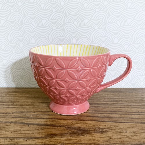 Embossed Coffee Cup Mug 14 oz Pattern Inside Footed Colorful Flower Geometric - Picture 36 of 158