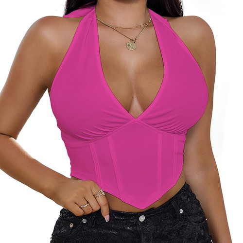 Sexy Halter con cordones sin espalda sin mangas cuello en V profundo para mujer - Imagen 30 de 58