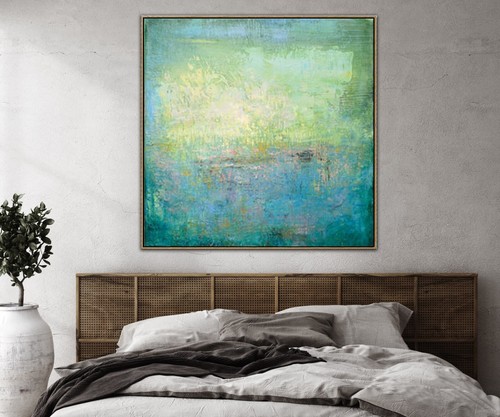 Abstract Painting in Multicolored, Light Blue and Yellow - Picture 2 of 7