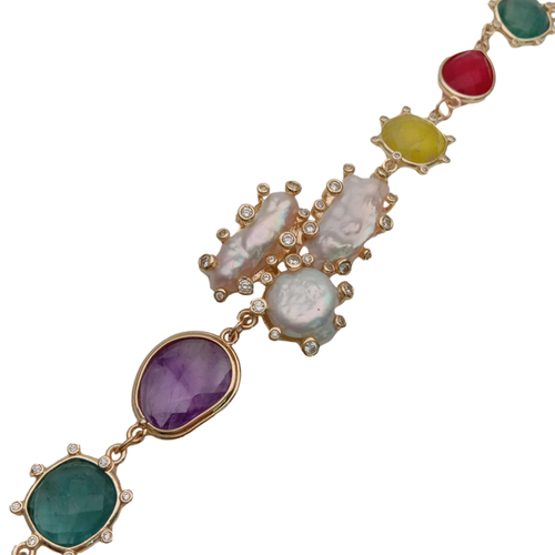 Jade Quarz Fluorit Süßwasser Zucht Biwa Perlen Armband Modeschmuck - Bild 4 von 6