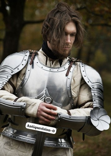 Mittelalterlicher Stahl gotischer Brustschild mit Pouldron Halbkörperpanzerung Cosplay Rüstung - Bild 2 von 6