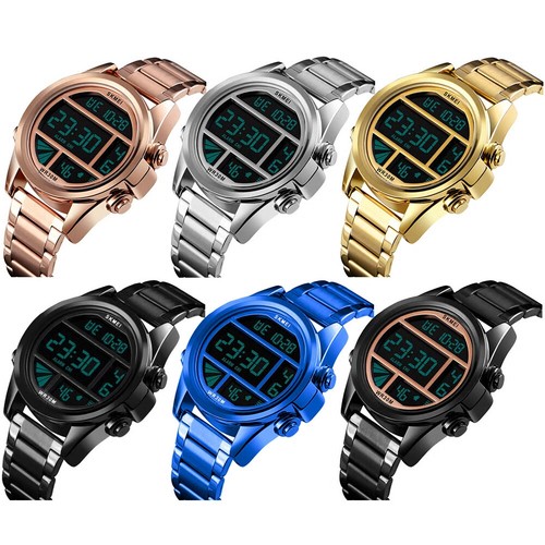 SKMEI Fashionable Steel Belt Electronic Watch For Men Innovative Style - Imagen 11 de 18