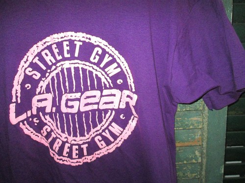 FLOCK PRINT Vtg 80s 90s LA GEAR STREET GYM Single Stitch SCREEN STARS T Shirt XL - Picture 2 of 7