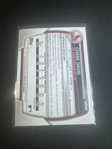 2023 Bowman Draft 1st Chase Davis RC St. Louis Cardinals #BD-48 Prospect - Picture 2 of 2