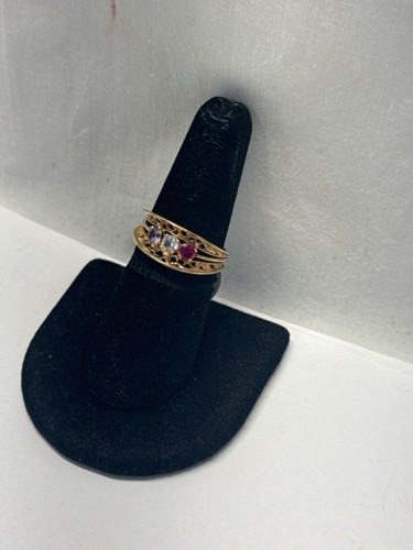14K YELLOW GOLD TRI-COLOR SAPPHIRE (PURPLE, WHITE, PINK) RING, 3.1G, (TDW028697) - Picture 2 of 5