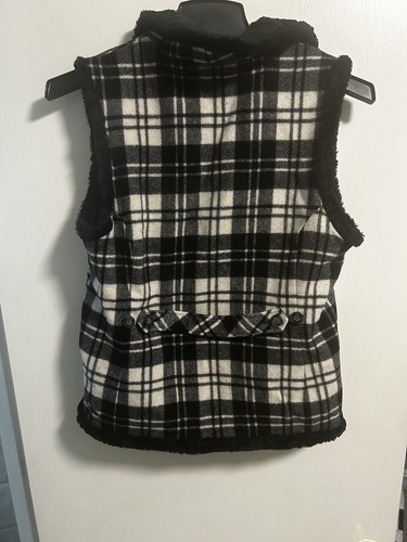 Woolrich Gilet Donna Mocassino Plaid Lana Taglia S Foderato in Pile Bianco e Nero - Foto 2 di 4