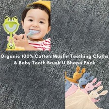Organic 100 Cotton Muslin Teething Cloths  Baby Tooth Brush Pack Bulk 3 Sets