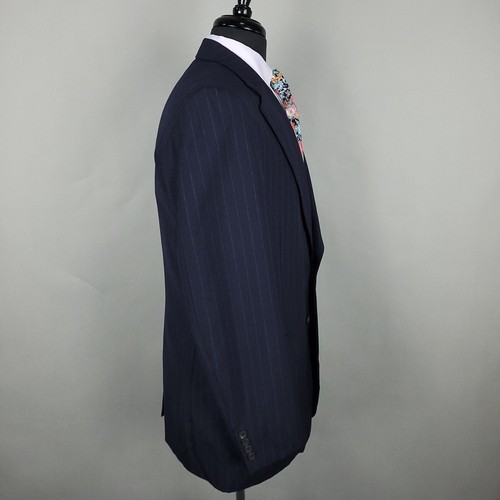 Vintage Paul Stuart Blazer Mens 40L Blue Pinstriped Wool Suit Jacket Business - Picture 5 of 22