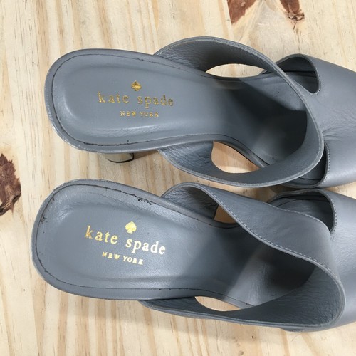 Kate Spade Sandals Womens 9.5 B Mule Gray Slip On Peep Toe Casual Block Heels - Picture 17 of 20