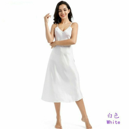 Women Faux Silk Satin Sexy Dress Midi V Neck Strap Sleepwear Nightie - Picture 14 of 15