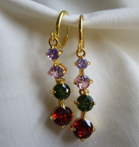 GOLD-TONE / FOR NON-PIERCED EARS LAB-CREATED MULT-GEMSTONE CLIP-ON EARRINGS - Picture 6 of 6