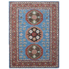 Hand Tufted Wool Area Rug Oriental Light Blue Red BBH Homes BBK00S15