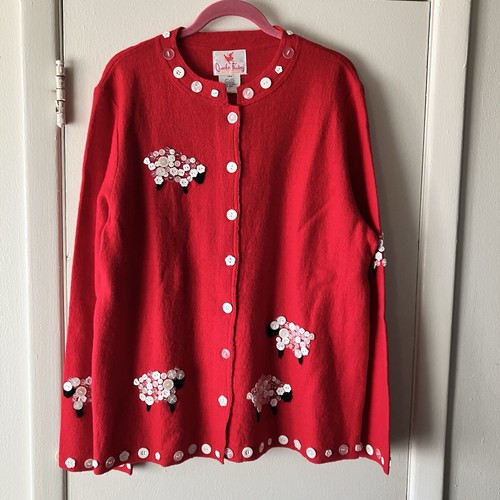 QUACKER FACTORY Women’s Size Large Vintage 100% Wool Sweater Sheep Art to Wear  - Picture 1 of 9