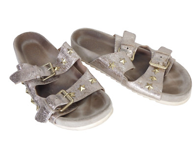 Ash United Pantoletten Sandalen Metallic Leder Sliders Stern Nieten Doppelriemen UK 5