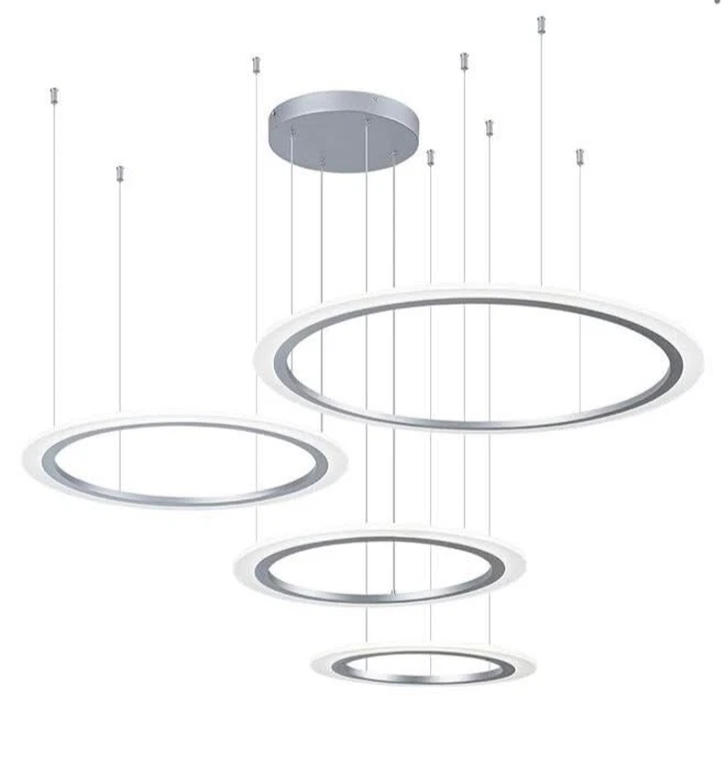 4 Anillos Plata Moderno Redondo Colgante Luz Moderna Lámparas Regulables LED Foto 2 de 4