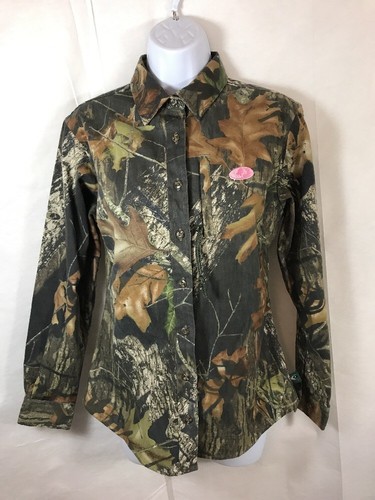 Mossy Oak Women's Long Sleeve Button Up Real Tree Camouflage Fitted Shirt Size S - Picture 1 of 12