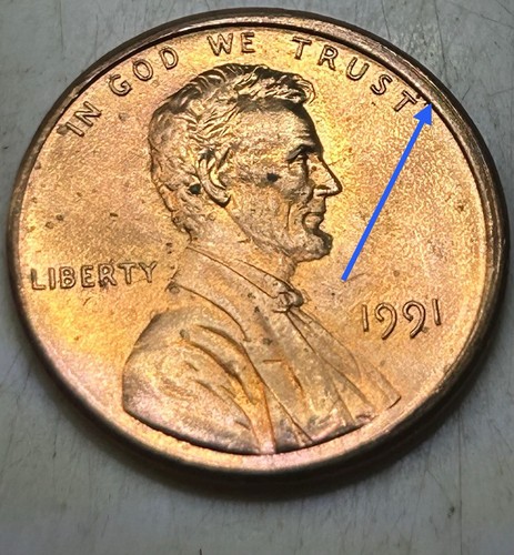 1991 Lincoln Penny Error--Struck Off Center- Column Die Error--#17 - Picture 2 of 17