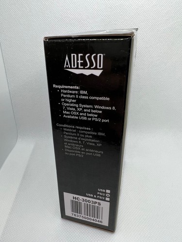 Adesso HC-3003PS Black 3-Button Optical Scrolling PS/2 PC Computer Mouse NIB - Picture 2 of 4