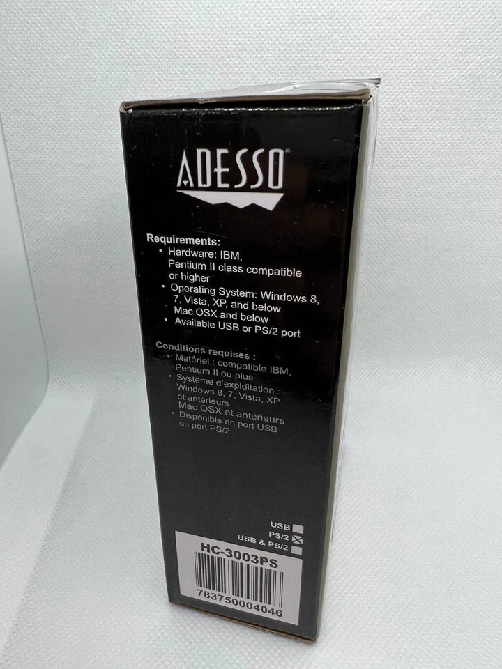 Adesso HC-3003PS Black 3-Button Optical Scrolling PS/2 PC Computer Mouse NIB - Image 2 of 4