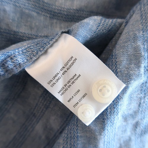 Weatherproof Vintage Mens Large Blue Washable Linen Collared Short Sleeve Shirt - Picture 7 of 9