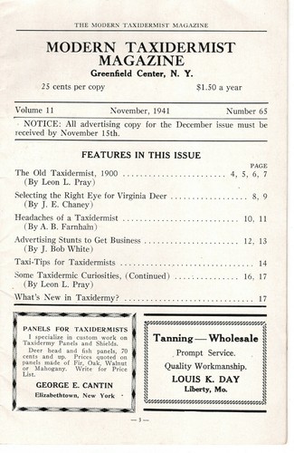 Vtg Modern Taxidermist Magazine Volume 11 Number 65 November 1941 Deer Head - Picture 3 of 3