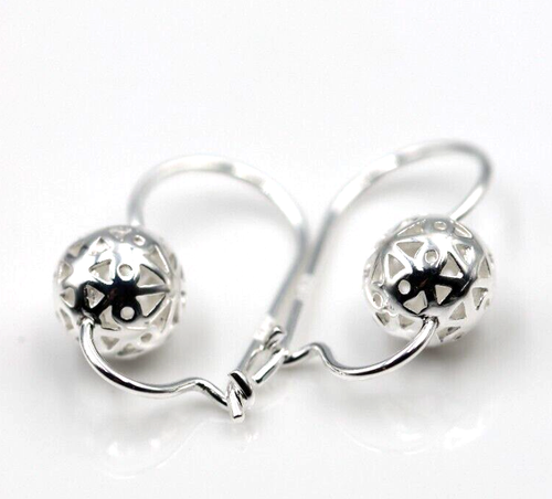 Genuine Sterling Silver 925 8mm Filigree Euro Ball Earrings - Free Post - Picture 4 of 13
