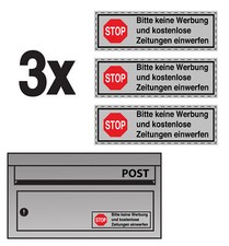 3x Bitte keine Werbung Aufkleber Silber Matt, wetterfest 70x21 mm KWE-2000-SI