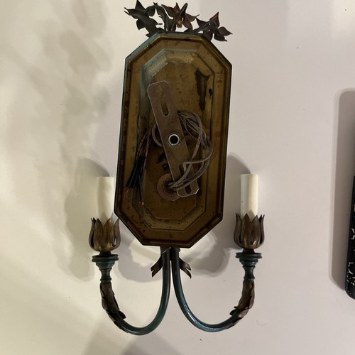 Antique Sconce- 2 Arm Italian Florentine Tole Style Bent Floral Painted Metal - Picture 21 of 24
