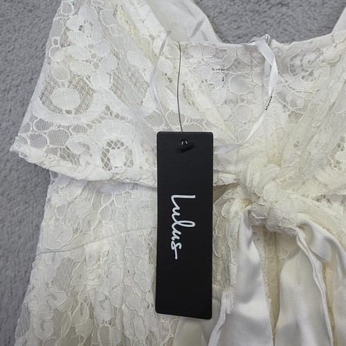 Lulus Babydoll Dress Women S White Empire Waist Floral Lace Overlay Back Tie NEW - Picture 14 of 24