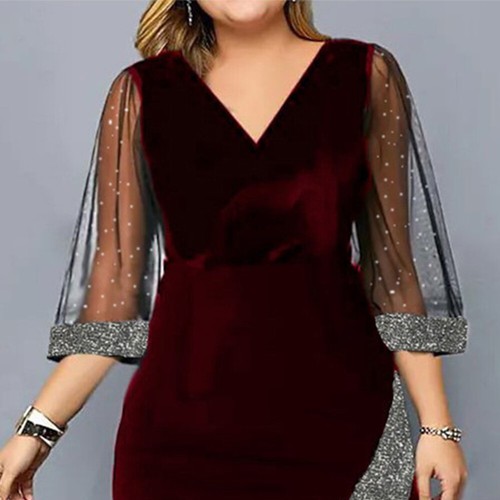 Übergröße Damen Netz Halbarm Midikleid Damen Abend Cocktail Party Kleid - Bild 12 von 21