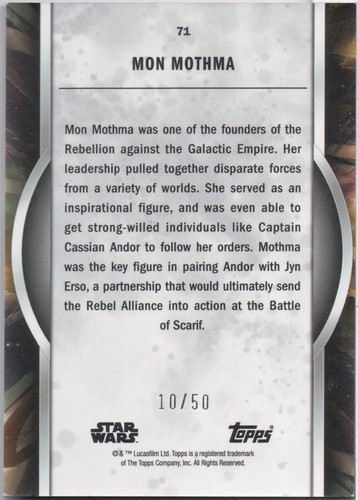 Tarjeta paralela púrpura de Star Wars Masterwork 2022, Mon Mothma (71) #10/50 - Imagen 2 de 2