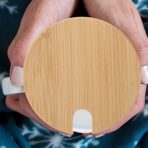 Cup Lid Spoon Combination Bamboo and Ceramic Set Coffee Mug Lids Cover - Bild 5 von 12