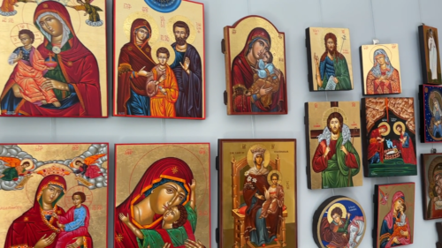 Jungfrau Maria süße Kussikone - Premium handgefertigte griechisch-orthodoxe byzantinische Ikone - Video 1 von 1