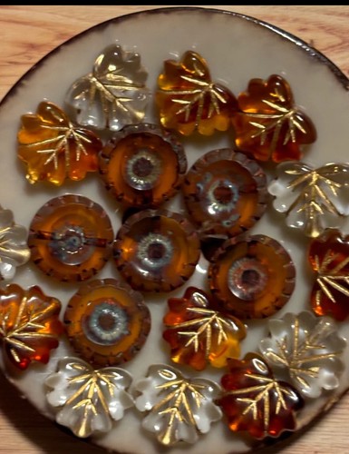 czech glass beads topaz maple beads and Picasso table cut flowers
