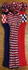 3 HAND KNIT 13.5 INCH(10in NECK) HYBRID GOLF HEAD COVERS RED WHITE NAVY BLUE