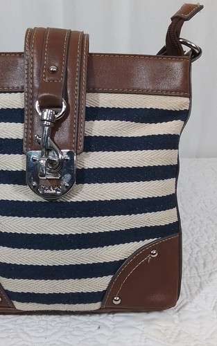 CHAPS Crossbody Schultertasche Handtasche gestreift marine creme Canvas veganes Leder - Bild 4 von 16