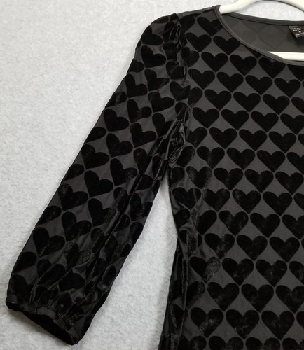 Emery Rose Top Women’s Small S Black Heart Velour ¾ Sleeves Blouse Stretch Sheer - Picture 3 of 10