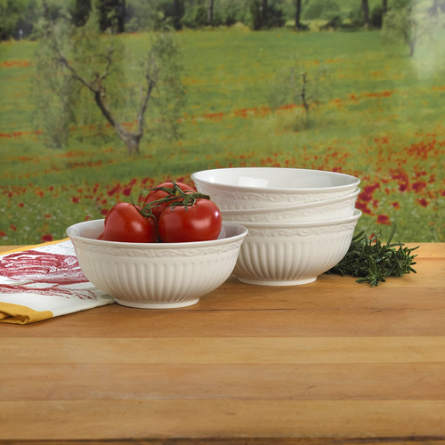 Italienische Landschaft Obstschale 4er Set Steinzeug weiß 5 1/4 Zoll - Bild 4 von 9