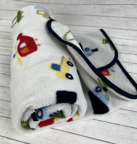 CIRCO Target Plush Baby Blanket Lovey Cars Boats Trucks Helicopter White Navy - Picture 3 of 5
